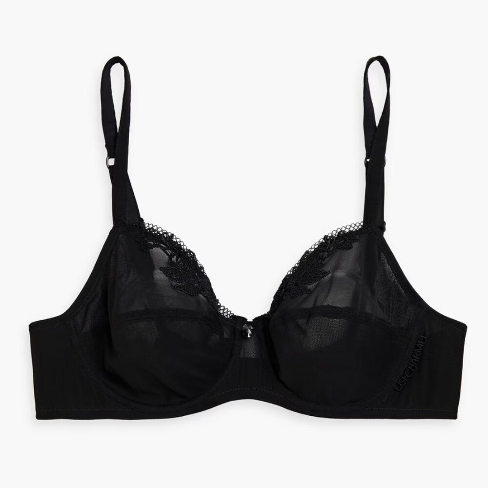 LISE CHARMEL Affinite Underwire Bra in Black Embroidered Stretch Tulle Size 32D